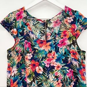 Hawaiian Floral Print Cap Sleeve Top